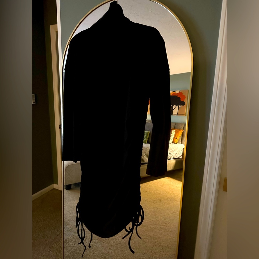 Black mock neck Ribbed Long sleeve dress
